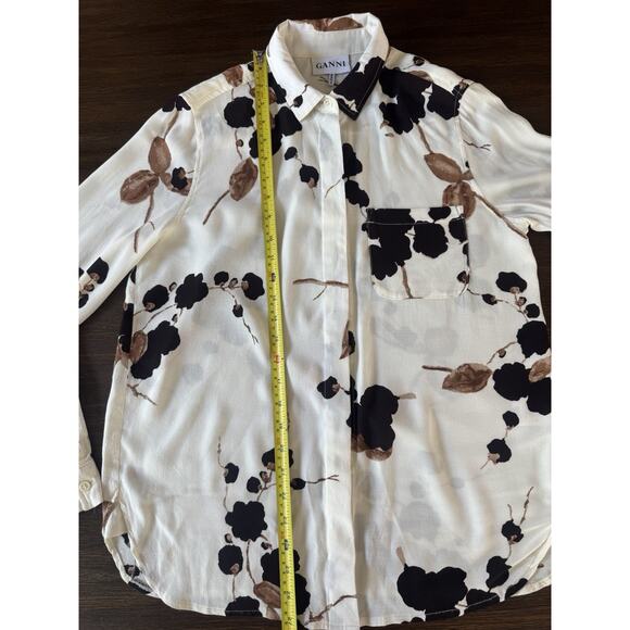 Ganni Blouse Shirt Ryder Crepe Floral Print Relaxed Fall Colors S - Picture 10 of 15
